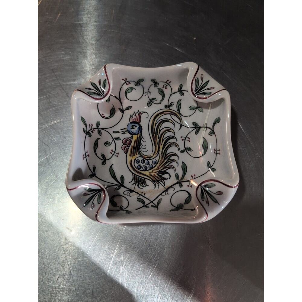 Hand Painted Ashtray #B5-19 Portugal 2" Tall Chicken Image